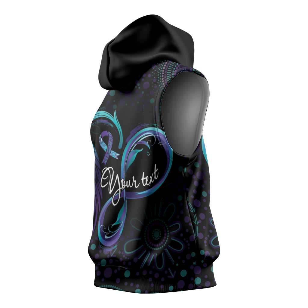 Personalized Australia Indigenous Infinity Heart Sleeveless Hoodie Purple Teal Ribbon You Are Not Alone - Aussie Hoodie