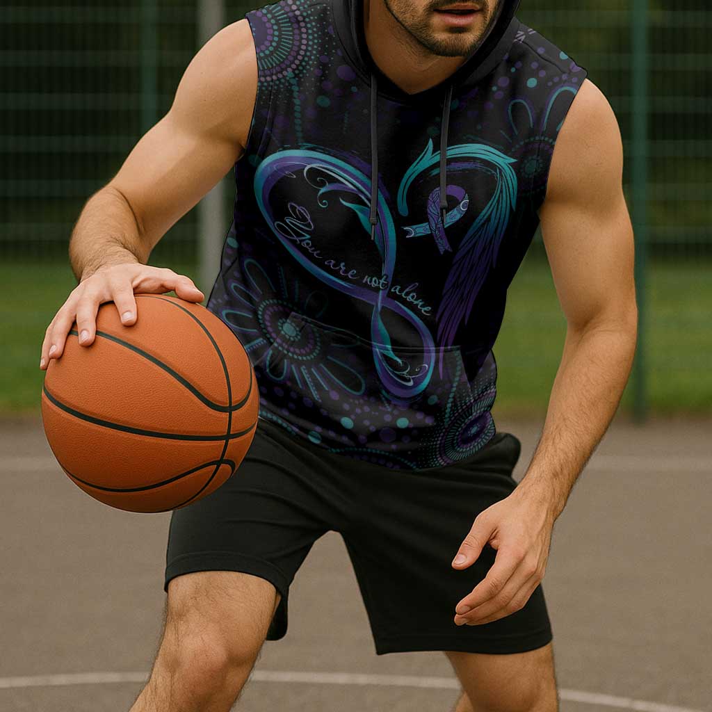 Personalized Australia Indigenous Infinity Heart Sleeveless Hoodie Purple Teal Ribbon You Are Not Alone - Aussie Hoodie