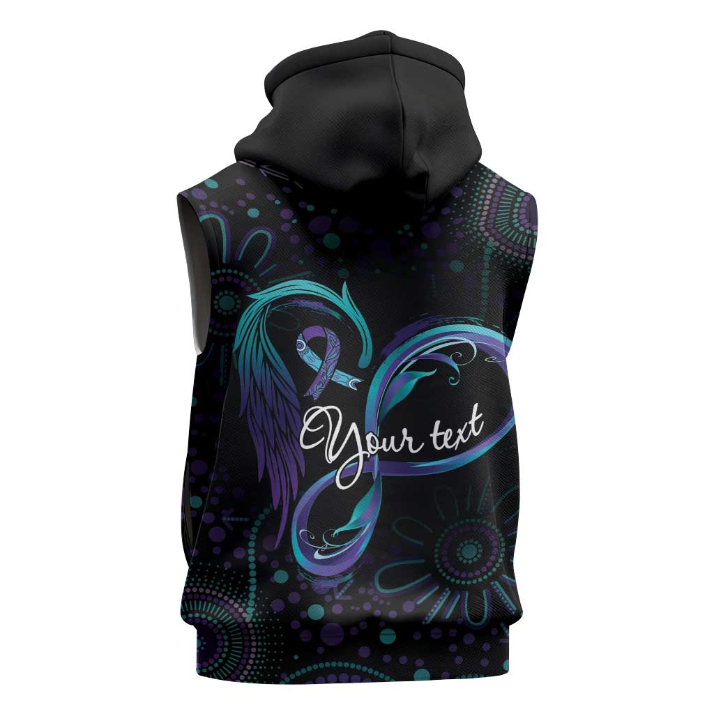 Personalized Australia Indigenous Infinity Heart Sleeveless Zip Hoodie Purple Teal Ribbon You Are Not Alone LT7