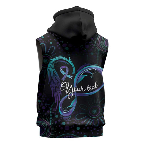 Personalized Australia Indigenous Infinity Heart Sleeveless Zip Hoodie Purple Teal Ribbon You Are Not Alone LT7