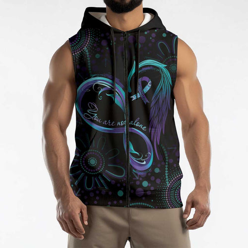 Personalized Australia Indigenous Infinity Heart Sleeveless Zip Hoodie Purple Teal Ribbon You Are Not Alone LT7