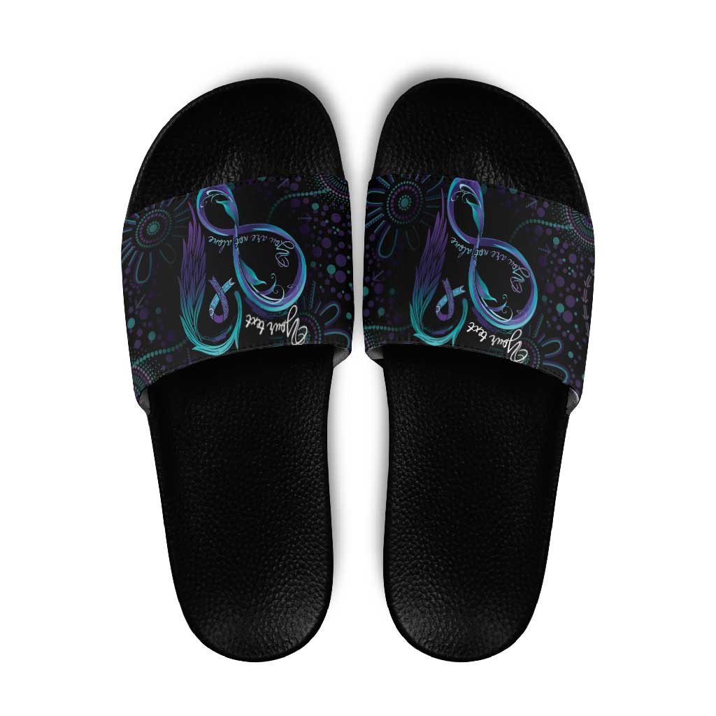 Personalized Australia Indigenous Infinity Heart Slide Sandals Purple Teal Ribbon You Are Not Alone - Aussie Hoodie