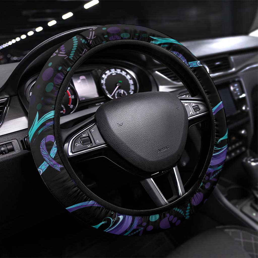 Australia Indigenous Infinity Heart Steering Wheel Cover Purple Teal Ribbon You Are Not Alone - Aussie Hoodie