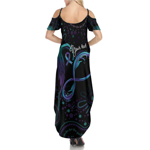 Personalized Australia Indigenous Infinity Heart Summer Maxi Dress Purple Teal Ribbon You Are Not Alone - Aussie Hoodie