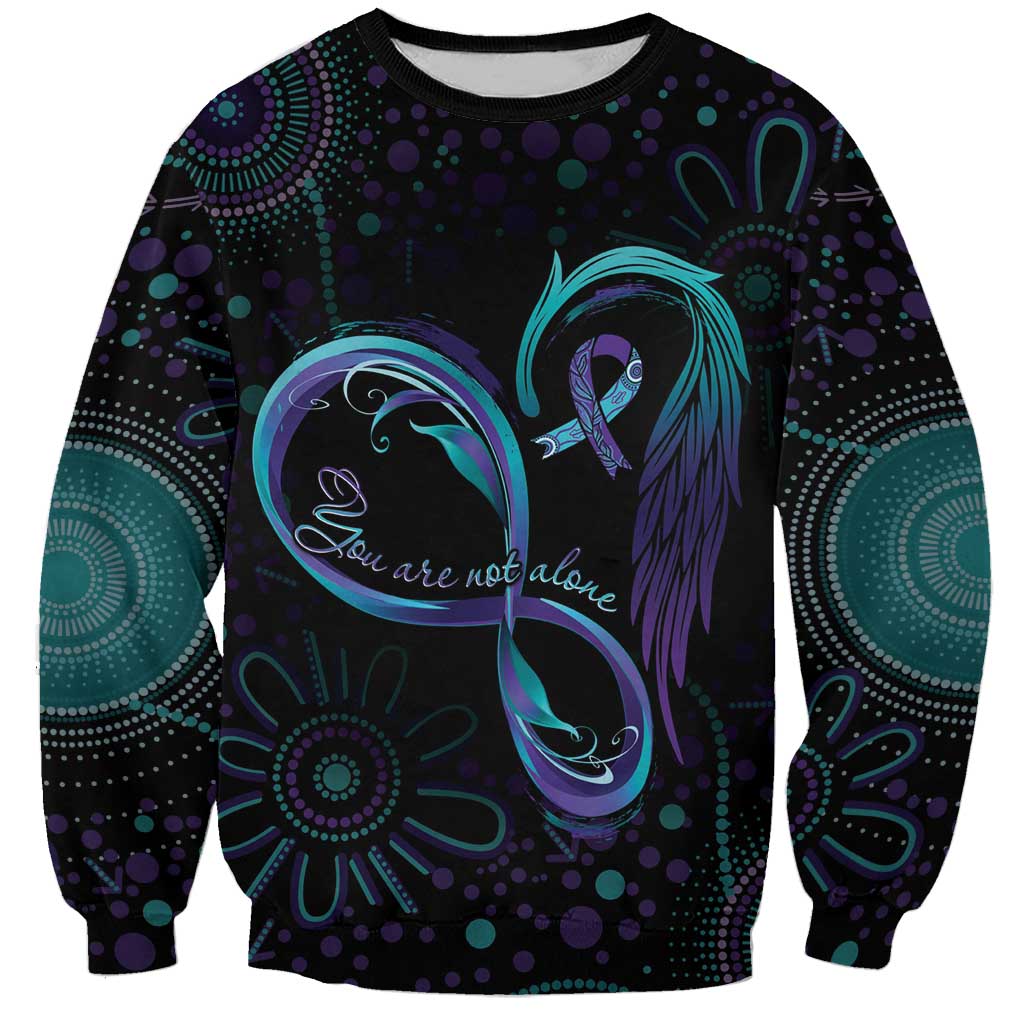 Personalized Australia Indigenous Infinity Heart Sweatshirt Purple Teal Ribbon You Are Not Alone - Aussie Hoodie