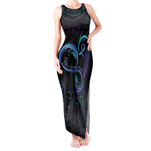 Personalized Australia Indigenous Infinity Heart Tank Maxi Dress Purple Teal Ribbon You Are Not Alone - Aussie Hoodie