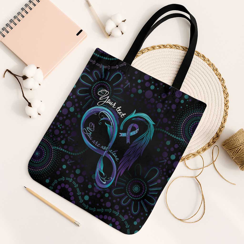 Personalized Australia Indigenous Infinity Heart Tote Bag Purple Teal Ribbon You Are Not Alone - Aussie Hoodie