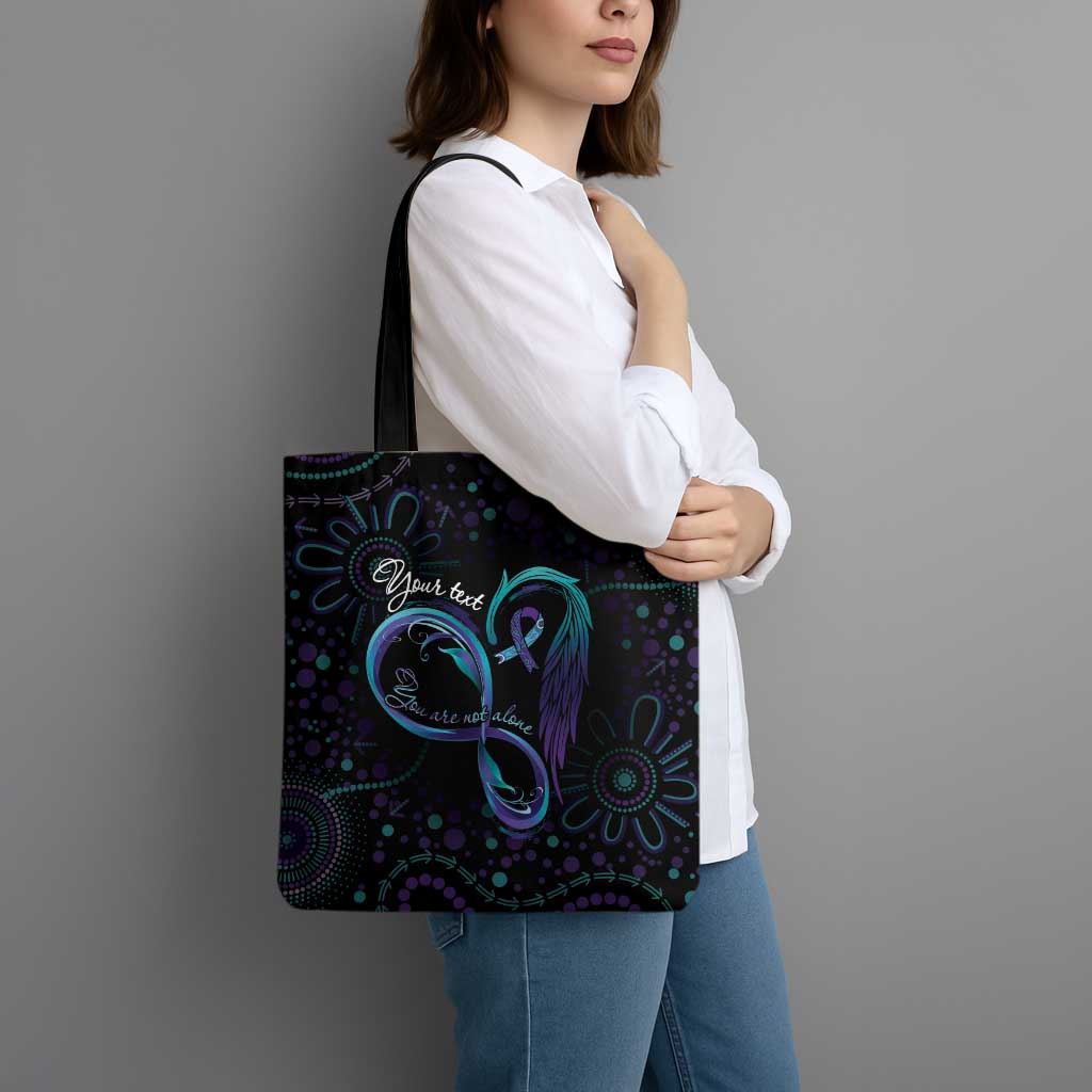 Personalized Australia Indigenous Infinity Heart Tote Bag Purple Teal Ribbon You Are Not Alone - Aussie Hoodie