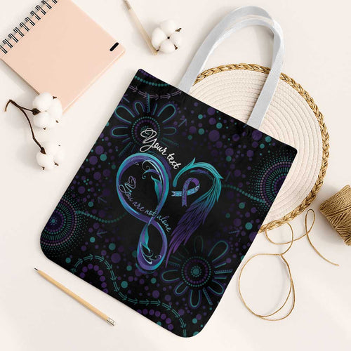 Personalized Australia Indigenous Infinity Heart Tote Bag Purple Teal Ribbon You Are Not Alone - Aussie Hoodie