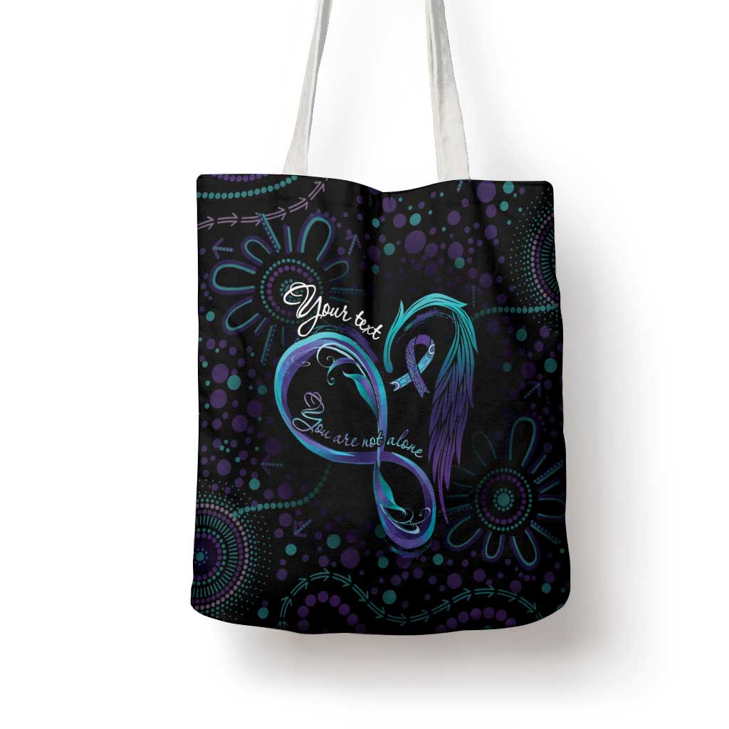 Personalized Australia Indigenous Infinity Heart Tote Bag Purple Teal Ribbon You Are Not Alone - Aussie Hoodie