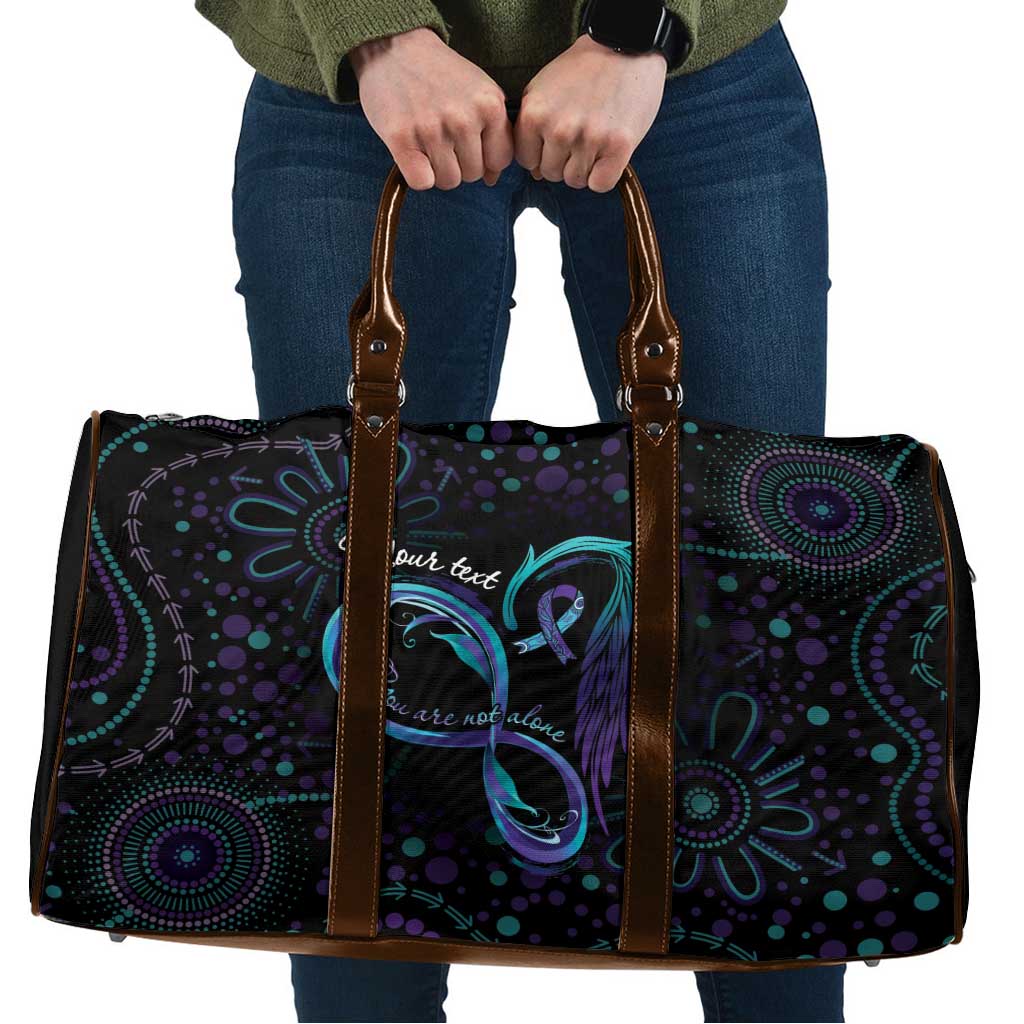 Personalized Australia Indigenous Infinity Heart Travel Bag Purple Teal Ribbon You Are Not Alone - Aussie Hoodie