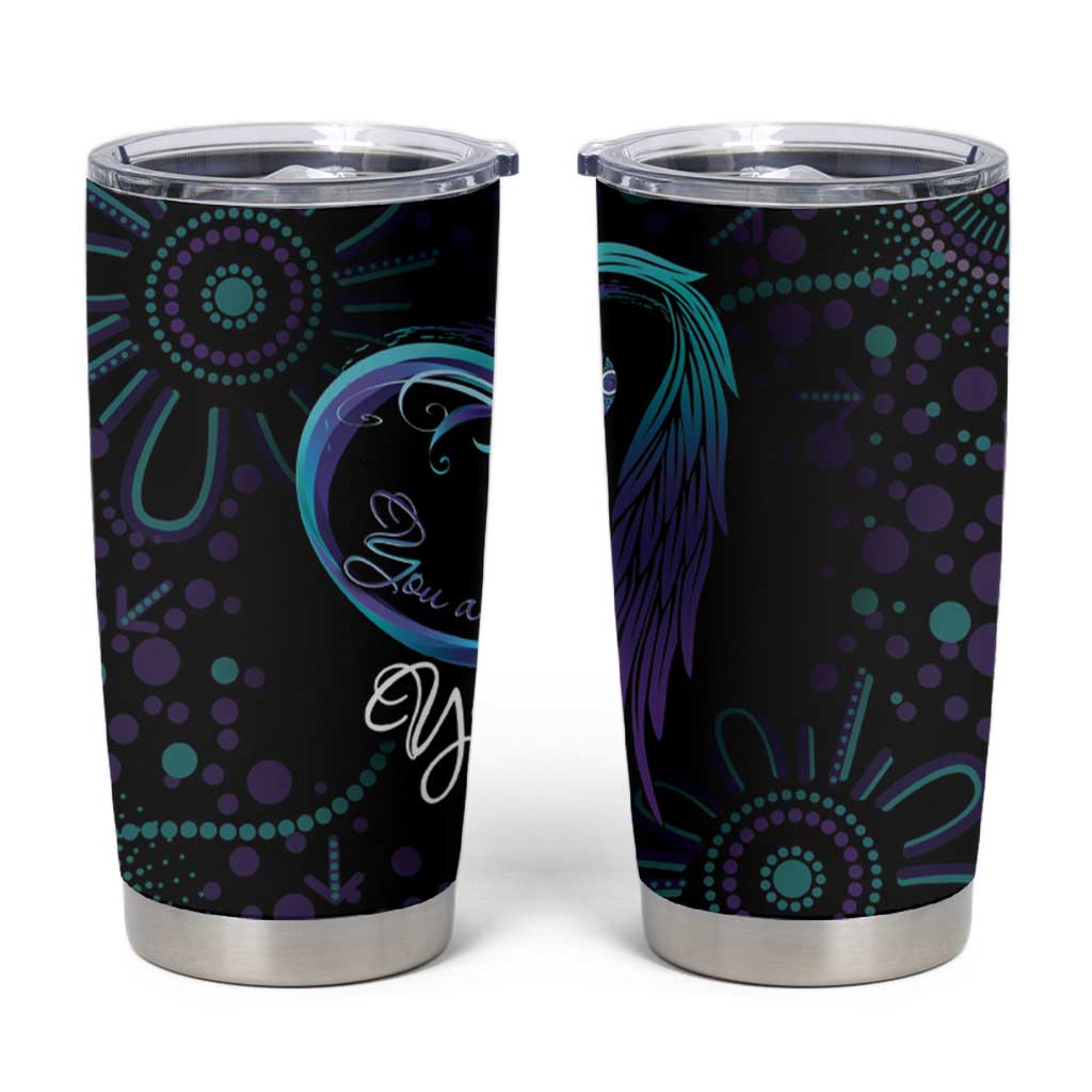 Personalized Australia Indigenous Infinity Heart Tumbler Cup Purple Teal Ribbon You Are Not Alone - Aussie Hoodie