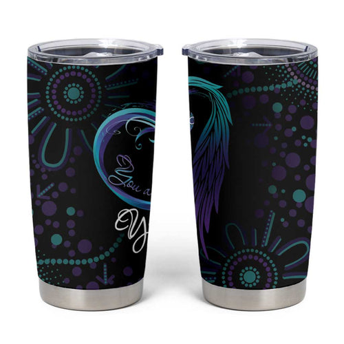 Personalized Australia Indigenous Infinity Heart Tumbler Cup Purple Teal Ribbon You Are Not Alone - Aussie Hoodie