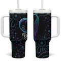 Personalized Australia Indigenous Infinity Heart Tumbler With Handle Purple Teal Ribbon You Are Not Alone - Aussie Hoodie