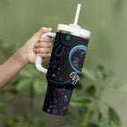 Personalized Australia Indigenous Infinity Heart Tumbler With Handle Purple Teal Ribbon You Are Not Alone - Aussie Hoodie