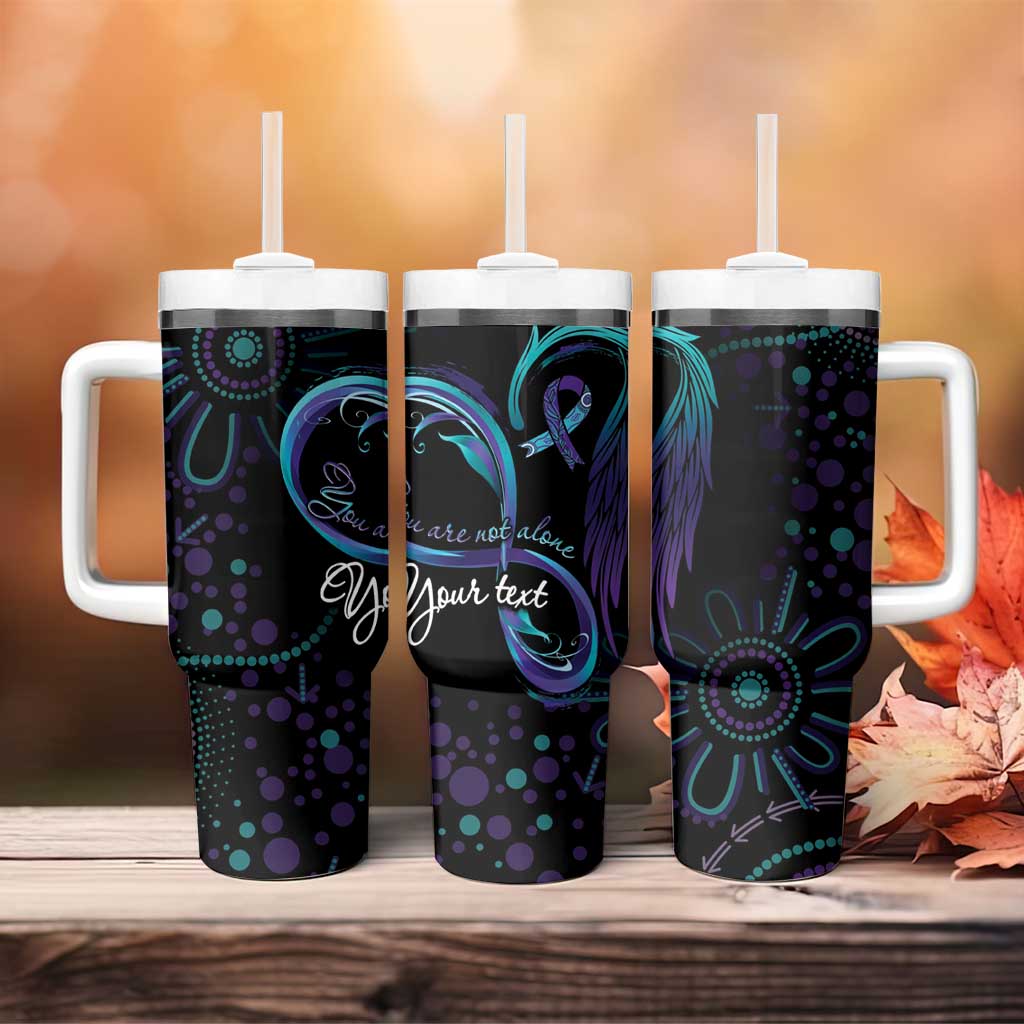 Personalized Australia Indigenous Infinity Heart Tumbler With Handle Purple Teal Ribbon You Are Not Alone - Aussie Hoodie