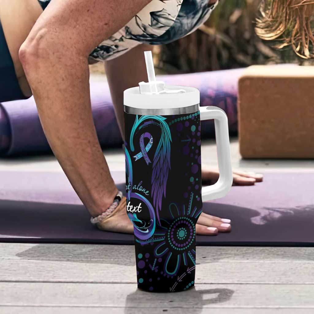 Personalized Australia Indigenous Infinity Heart Tumbler With Handle Purple Teal Ribbon You Are Not Alone - Aussie Hoodie