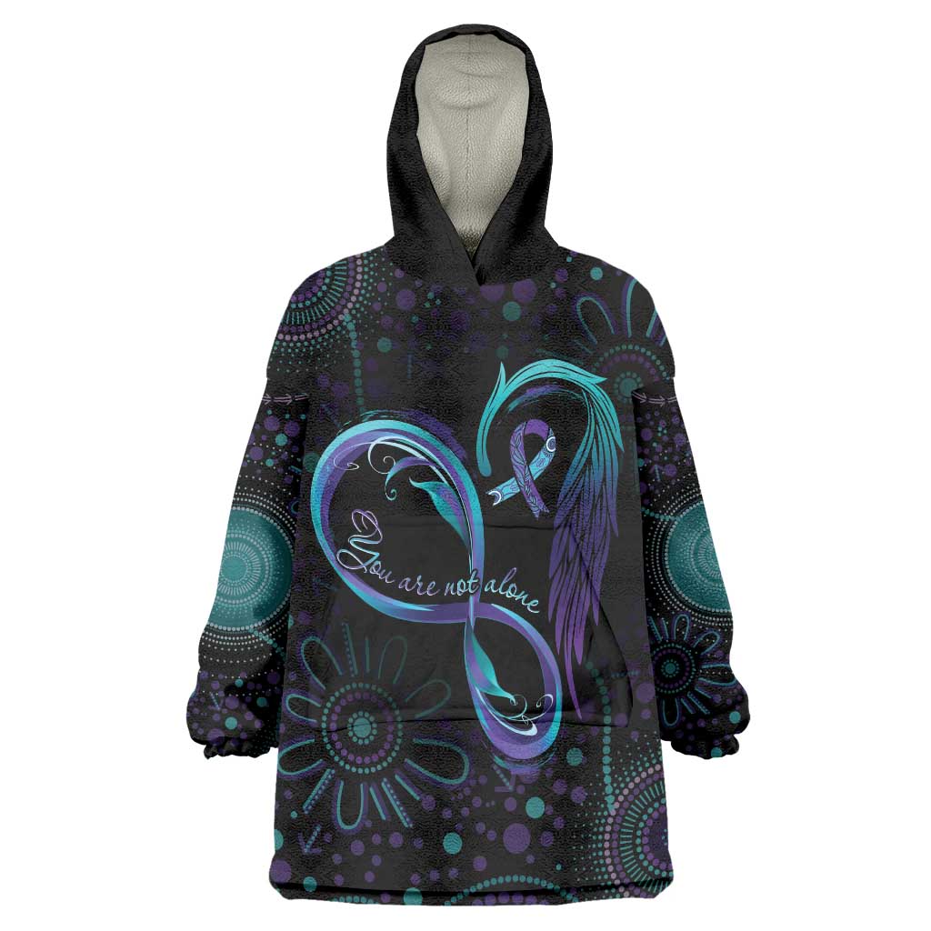 Personalized Australia Indigenous Infinity Heart Wearable Blanket Hoodie Purple Teal Ribbon You Are Not Alone - Aussie Hoodie