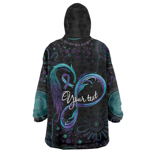 Personalized Australia Indigenous Infinity Heart Wearable Blanket Hoodie Purple Teal Ribbon You Are Not Alone - Aussie Hoodie