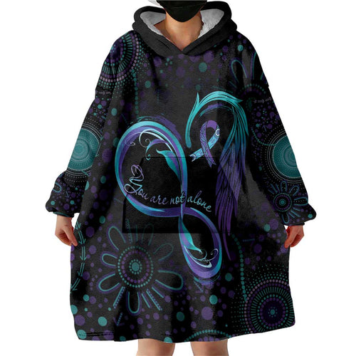 Personalized Australia Indigenous Infinity Heart Wearable Blanket Hoodie Purple Teal Ribbon You Are Not Alone - Aussie Hoodie