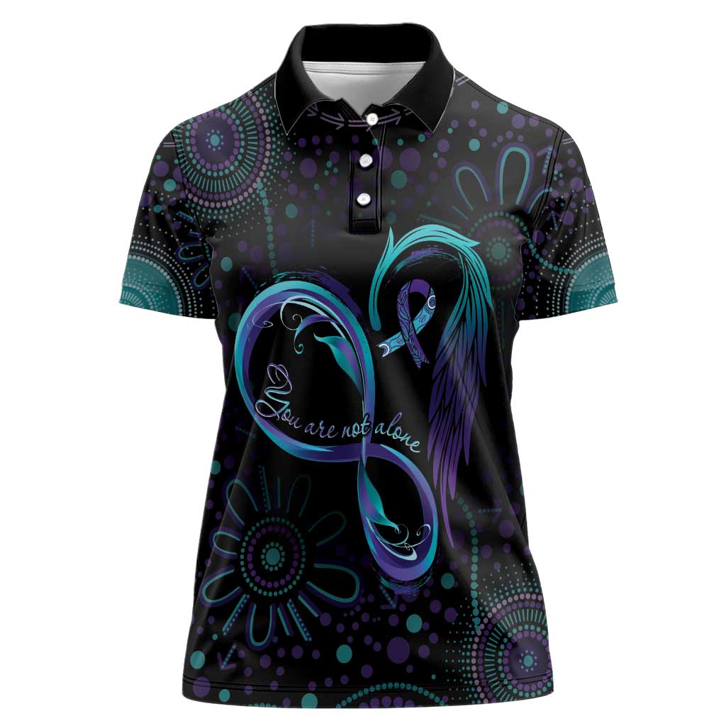 Personalized Australia Indigenous Infinity Heart Women Polo Shirt Purple Teal Ribbon You Are Not Alone - Aussie Hoodie