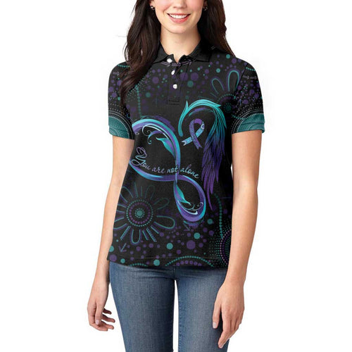 Personalized Australia Indigenous Infinity Heart Women Polo Shirt Purple Teal Ribbon You Are Not Alone - Aussie Hoodie