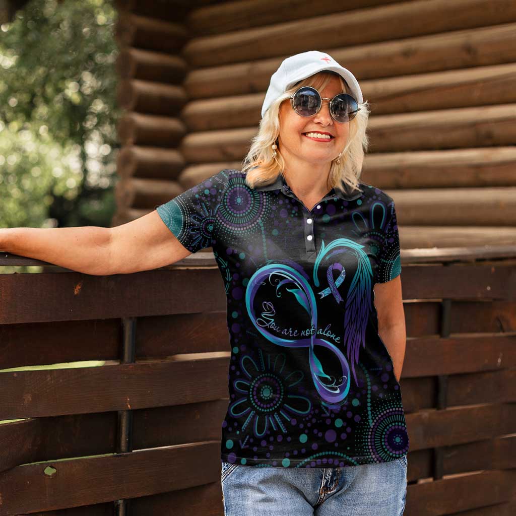 Personalized Australia Indigenous Infinity Heart Women Polo Shirt Purple Teal Ribbon You Are Not Alone - Aussie Hoodie