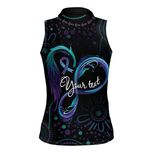 Personalized Australia Indigenous Infinity Heart Women Sleeveless Polo Shirt Purple Teal Ribbon You Are Not Alone - Aussie Hoodie