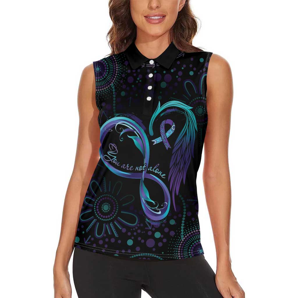 Personalized Australia Indigenous Infinity Heart Women Sleeveless Polo Shirt Purple Teal Ribbon You Are Not Alone - Aussie Hoodie