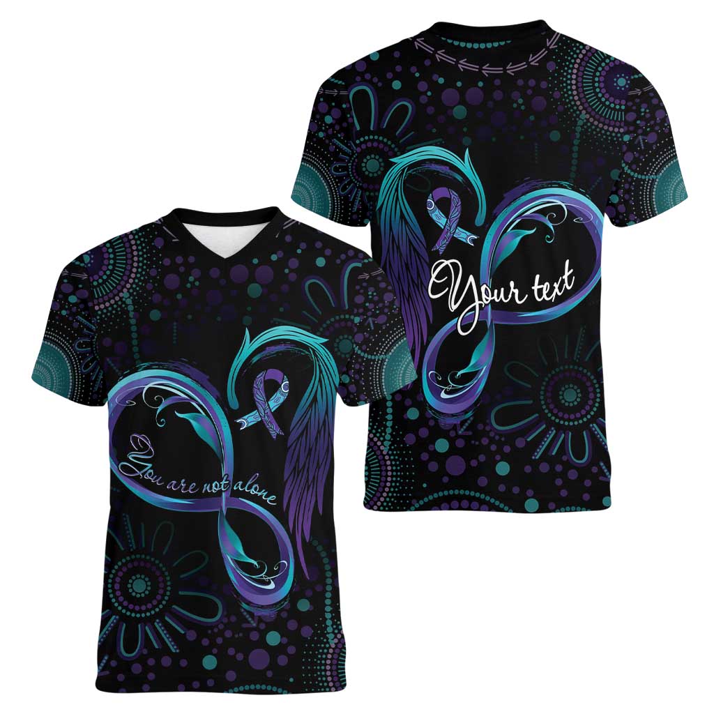 Personalized Australia Indigenous Infinity Heart Women V-Neck T-Shirt Purple Teal Ribbon You Are Not Alone - Aussie Hoodie