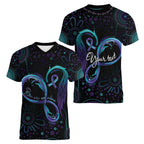Personalized Australia Indigenous Infinity Heart Women V-Neck T-Shirt Purple Teal Ribbon You Are Not Alone - Aussie Hoodie