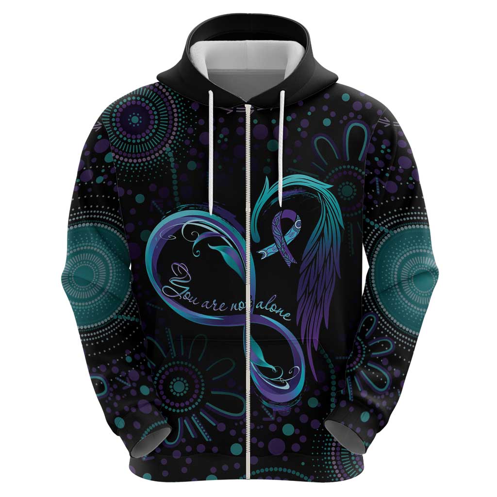 Personalized Australia Indigenous Infinity Heart Zip Hoodie Purple Teal Ribbon You Are Not Alone - Aussie Hoodie