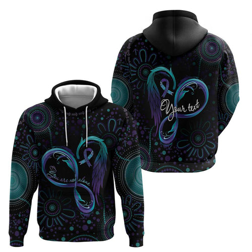 Personalized Australia Indigenous Infinity Heart Zip Hoodie Purple Teal Ribbon You Are Not Alone - Aussie Hoodie