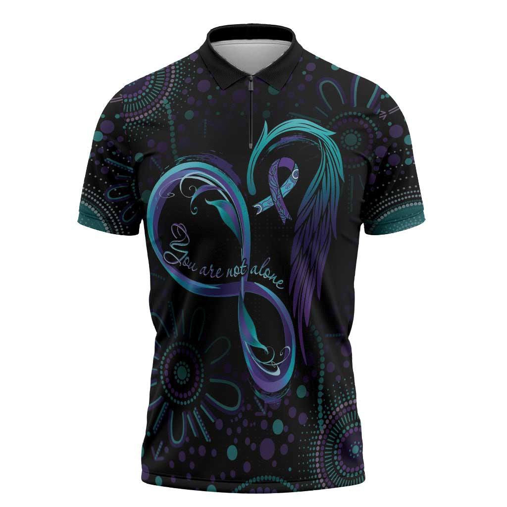 Personalized Australia Indigenous Infinity Heart Zipper Polo Shirt Purple Teal Ribbon You Are Not Alone - Aussie Hoodie