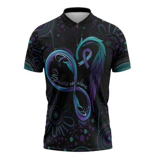 Personalized Australia Indigenous Infinity Heart Zipper Polo Shirt Purple Teal Ribbon You Are Not Alone - Aussie Hoodie