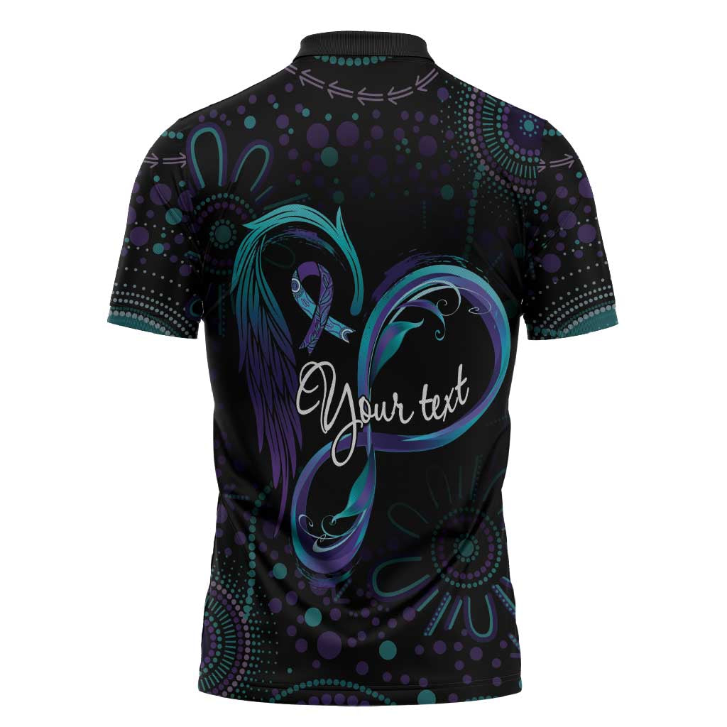 Personalized Australia Indigenous Infinity Heart Zipper Polo Shirt Purple Teal Ribbon You Are Not Alone - Aussie Hoodie