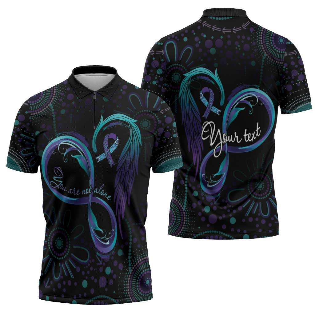 Personalized Australia Indigenous Infinity Heart Zipper Polo Shirt Purple Teal Ribbon You Are Not Alone - Aussie Hoodie
