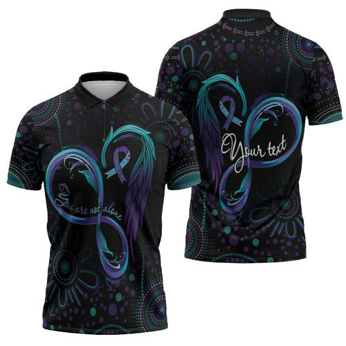 Personalized Australia Indigenous Infinity Heart Zipper Polo Shirt Purple Teal Ribbon You Are Not Alone - Aussie Hoodie