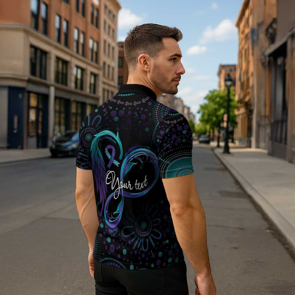 Personalized Australia Indigenous Infinity Heart Zipper Polo Shirt Purple Teal Ribbon You Are Not Alone - Aussie Hoodie