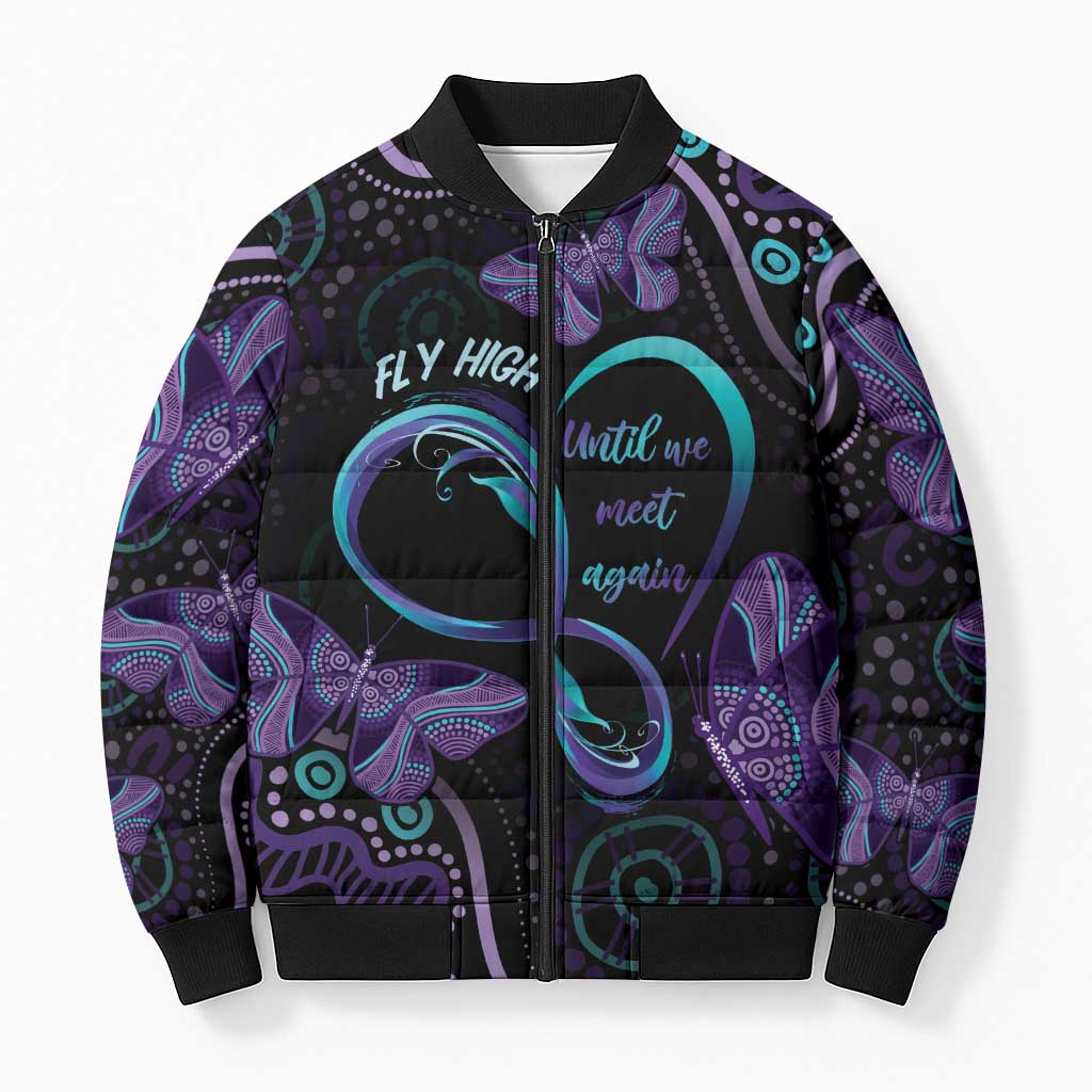 Personalized Australia Infinity Heart Indigenous Bomber Puffer Jacket Fly High Until We Meet Again - Aussie Hoodie