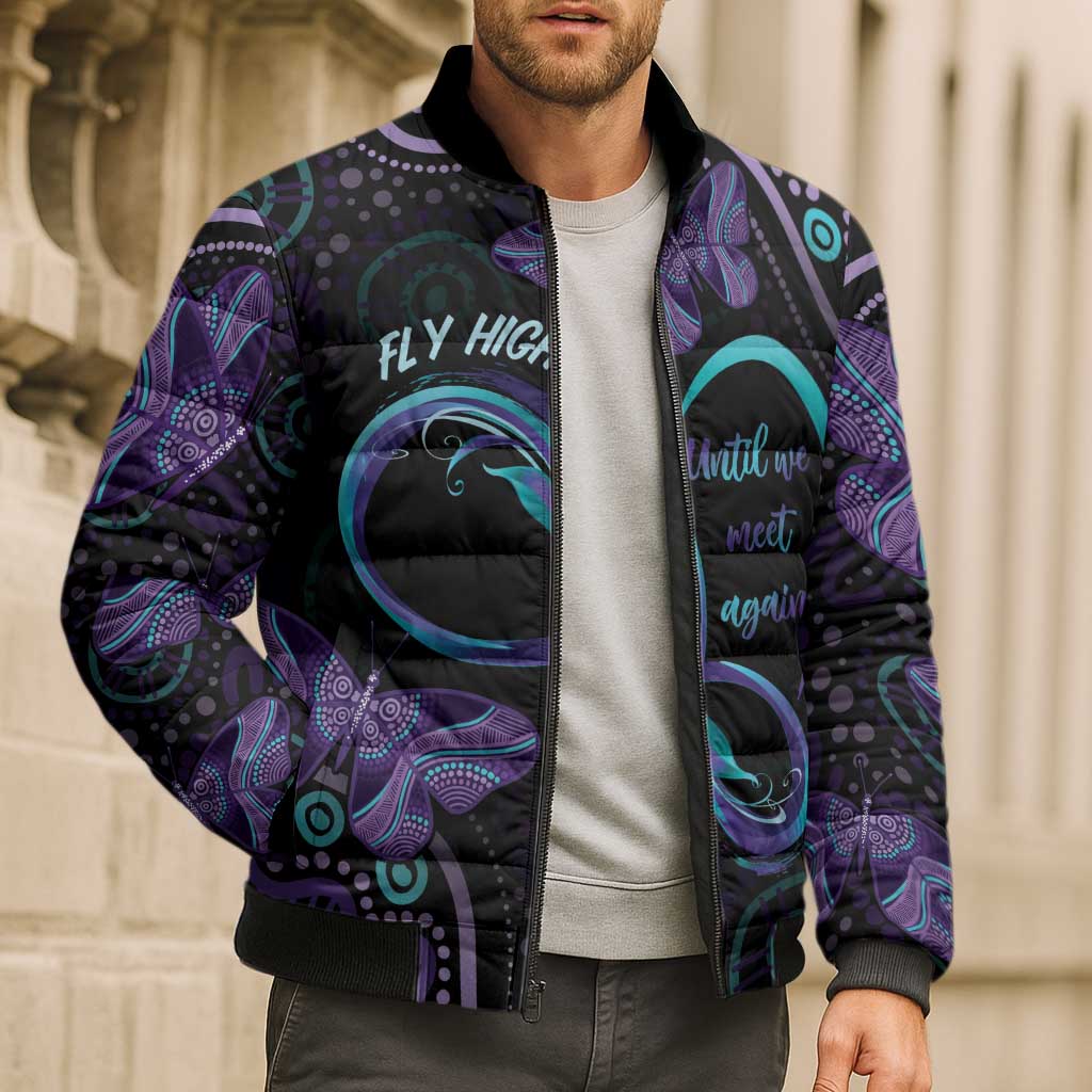 Personalized Australia Infinity Heart Indigenous Bomber Puffer Jacket Fly High Until We Meet Again - Aussie Hoodie