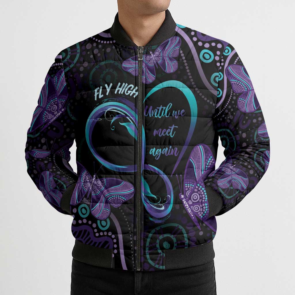 Personalized Australia Infinity Heart Indigenous Bomber Puffer Jacket Fly High Until We Meet Again - Aussie Hoodie
