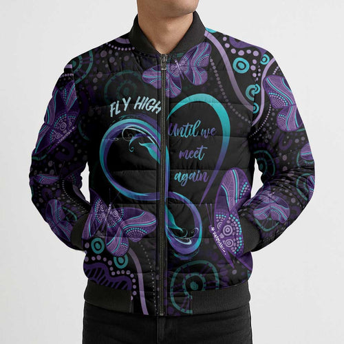 Personalized Australia Infinity Heart Indigenous Bomber Puffer Jacket Fly High Until We Meet Again - Aussie Hoodie