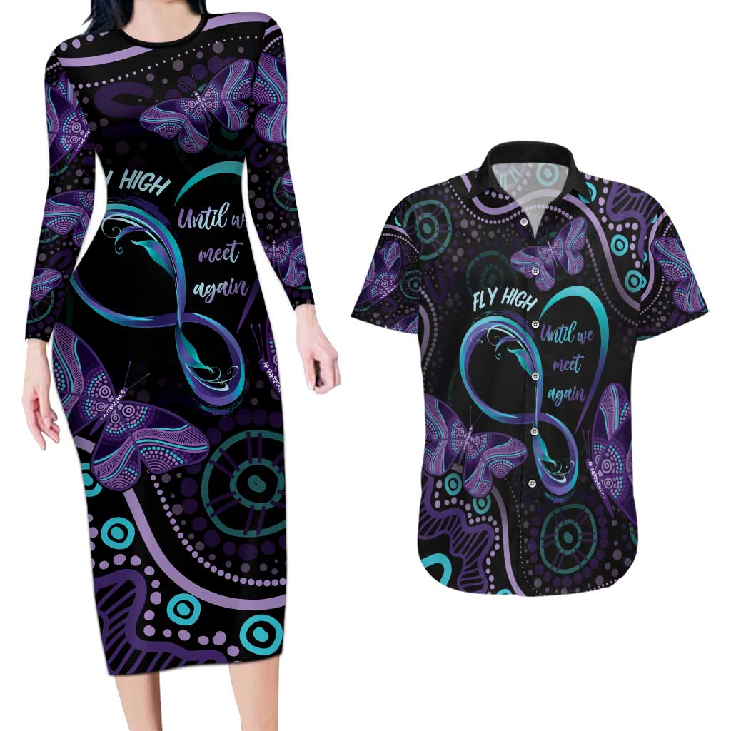 Personalized Australia Infinity Heart Indigenous Couples Matching Long Sleeve Bodycon Dress and Hawaiian Shirt Fly High Until We Meet Again - Aussie Hoodie