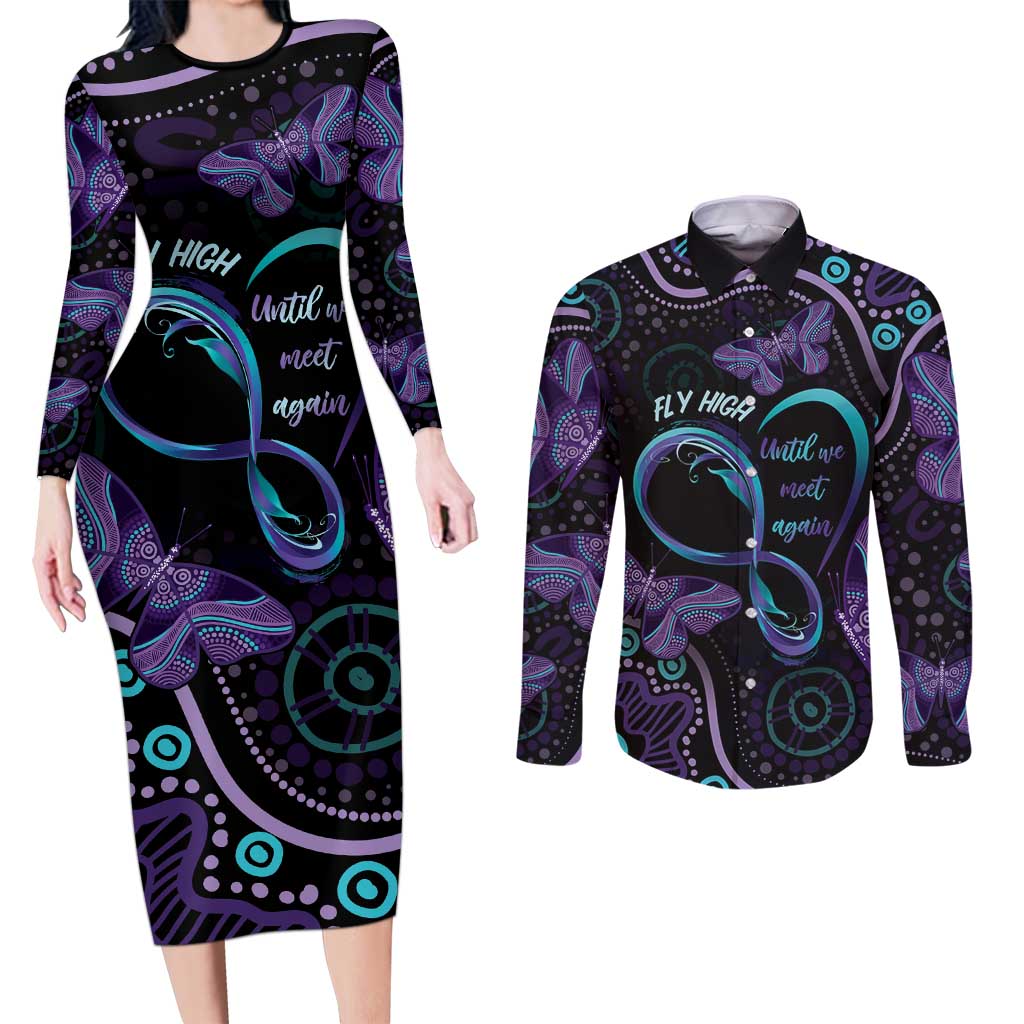 Personalized Australia Infinity Heart Indigenous Couples Matching Long Sleeve Bodycon Dress and Long Sleeve Button Shirt Fly High Until We Meet Again - Aussie Hoodie