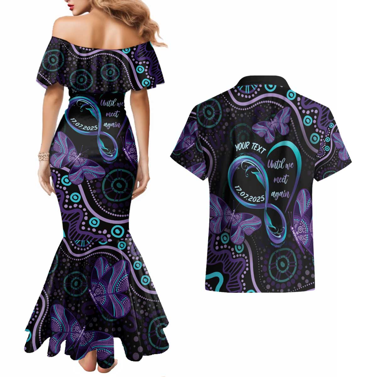 Personalized Australia Infinity Heart Indigenous Couples Matching Mermaid Dress and Hawaiian Shirt Fly High Until We Meet Again - Aussie Hoodie