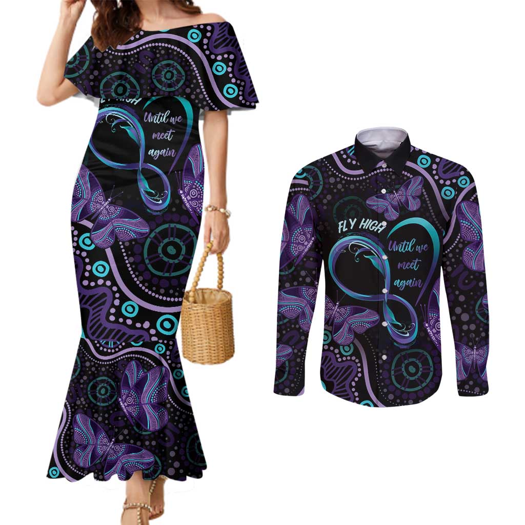 Personalized Australia Infinity Heart Indigenous Couples Matching Mermaid Dress and Long Sleeve Button Shirt Fly High Until We Meet Again - Aussie Hoodie