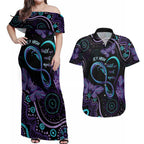 Personalized Australia Infinity Heart Indigenous Couples Matching Off Shoulder Maxi Dress and Hawaiian Shirt Fly High Until We Meet Again - Aussie Hoodie