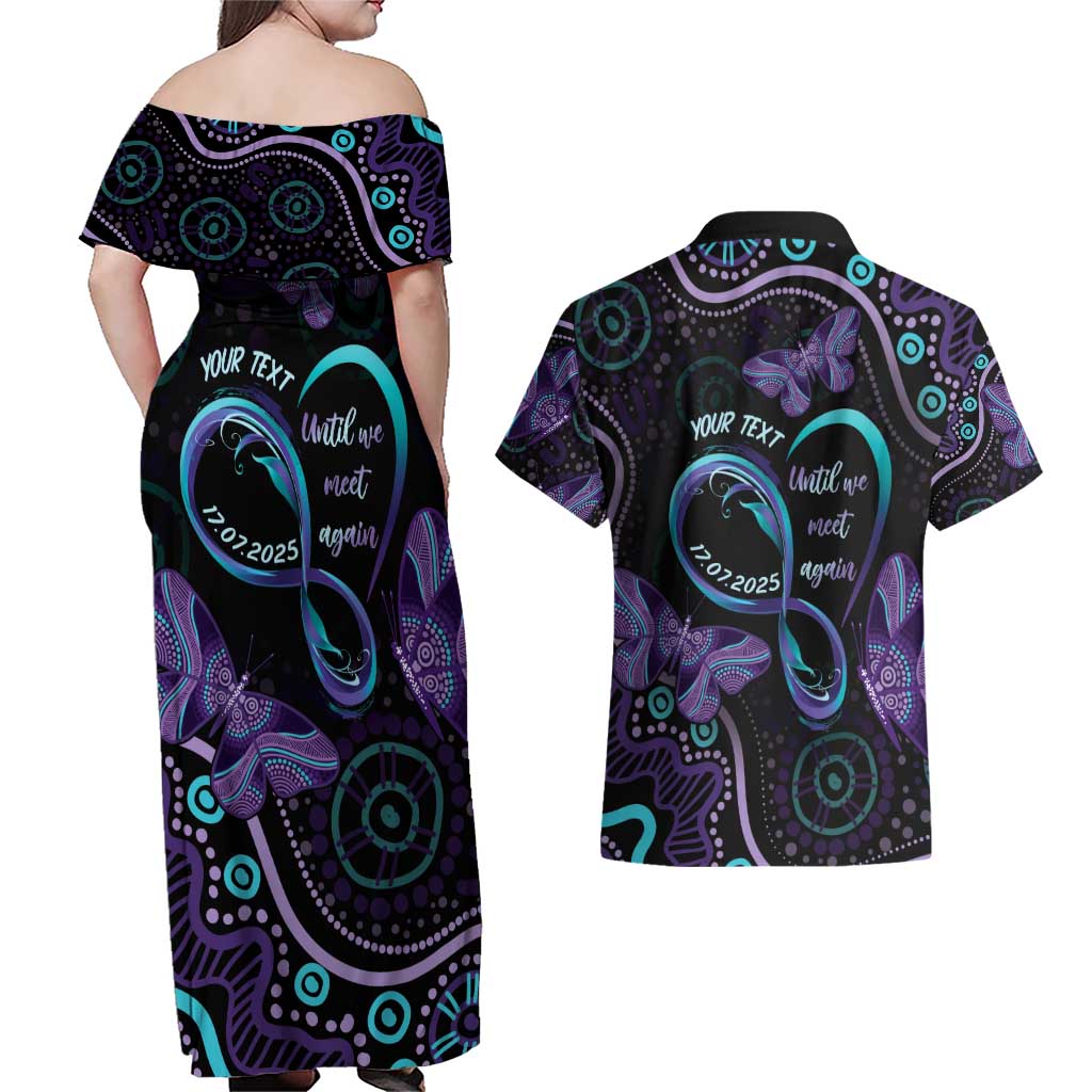 Personalized Australia Infinity Heart Indigenous Couples Matching Off Shoulder Maxi Dress and Hawaiian Shirt Fly High Until We Meet Again - Aussie Hoodie