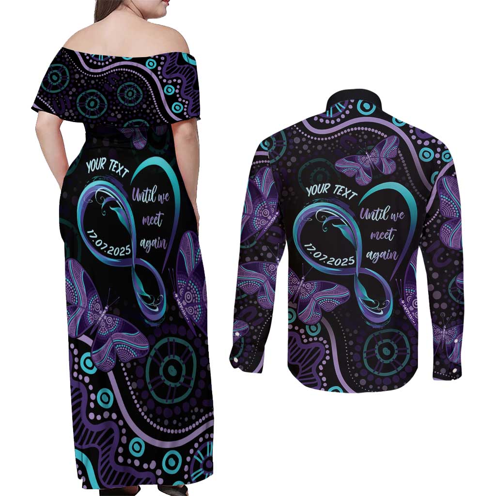 Personalized Australia Infinity Heart Indigenous Couples Matching Off Shoulder Maxi Dress and Long Sleeve Button Shirt Fly High Until We Meet Again - Aussie Hoodie